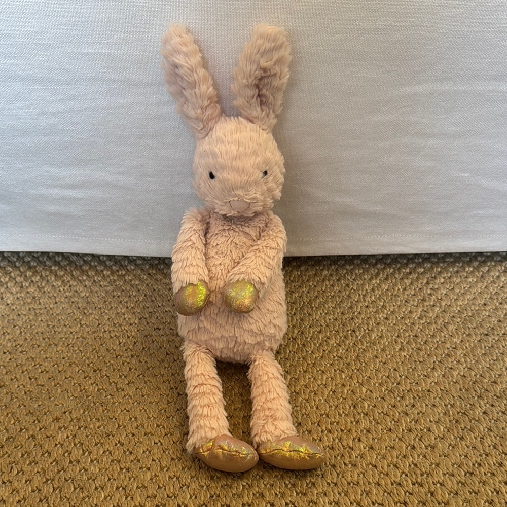 Jellycat pink Plush Bunny Toy with Gold Accents. Sold out